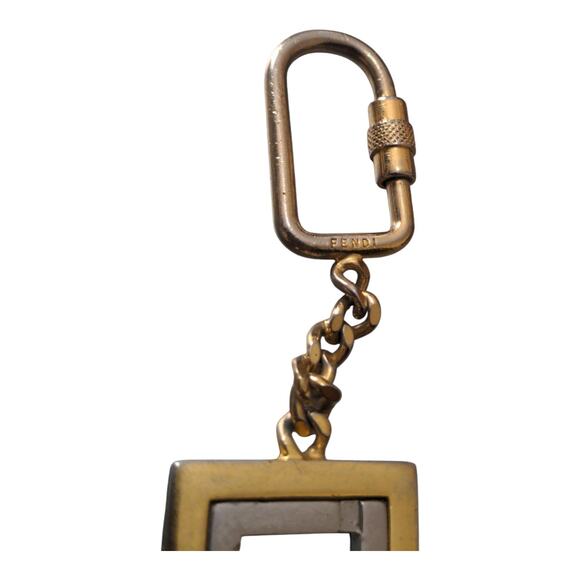 Vintage FENDI FF Metal Gold Silver Logo Keychain Key Fob Charm - Picture 3 of 3